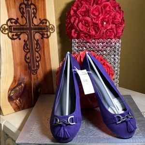 Faux suede tassel ballet flats